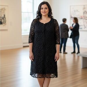 Garnet Hill Black Floral Lace Dress